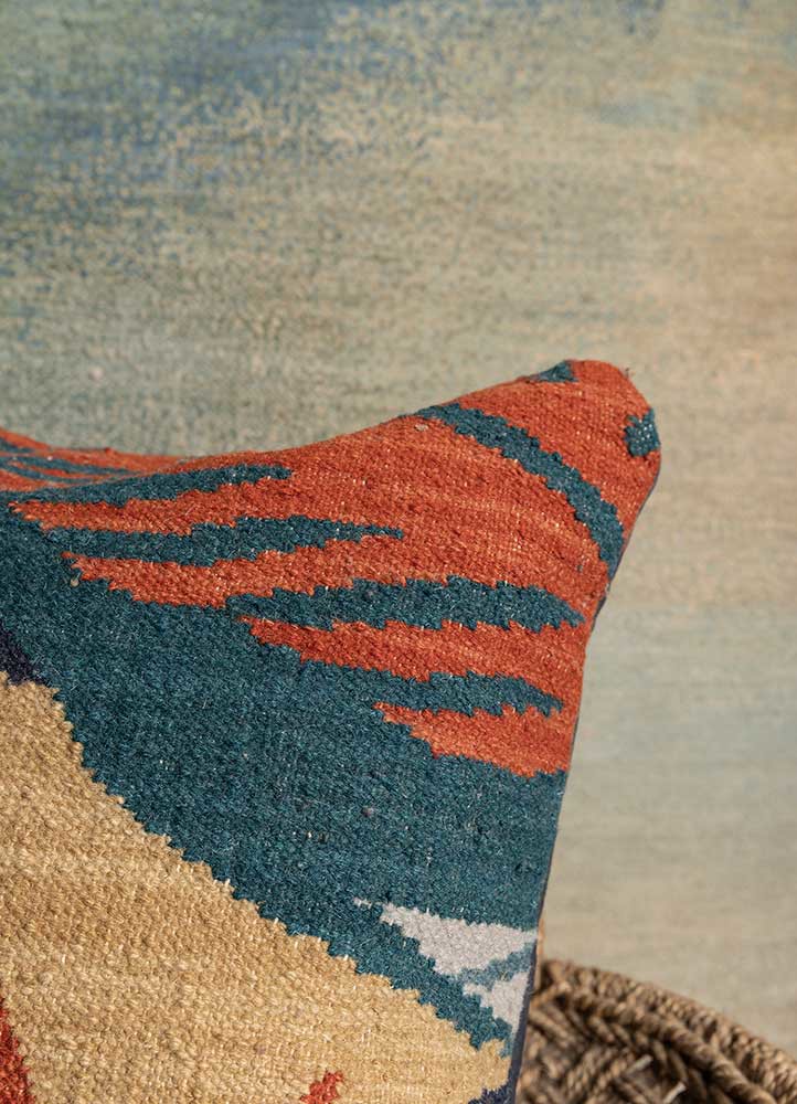 cushion red and orange wool Cushion Cover Rug - Corner cushion red and orange wool Cushion Cover Rug - Corner