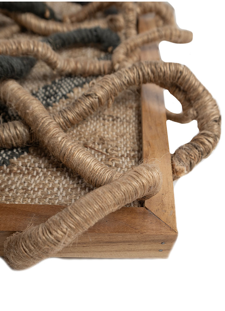 wall art beige and brown jute and hemp Wall Art Rug - Corner