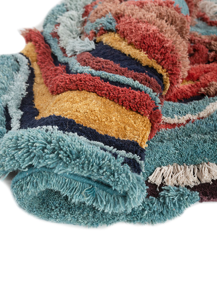 wall art and tapestries blue wool and bamboo silk Hand Knotted Rug - FloorShot