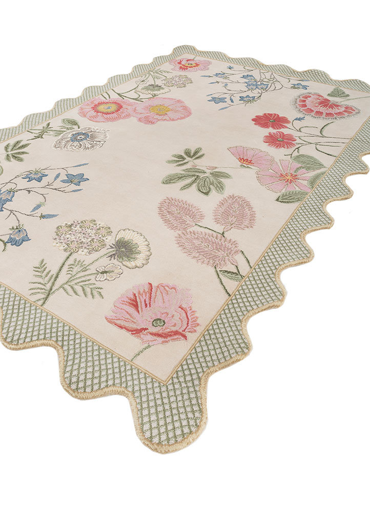 jardins du monde ivory wool Hand Knotted Rug - FloorShot