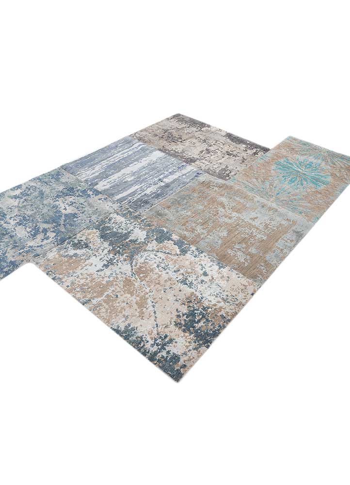 provenance blue wool and bamboo silk Hand Knotted Rug - FloorShot