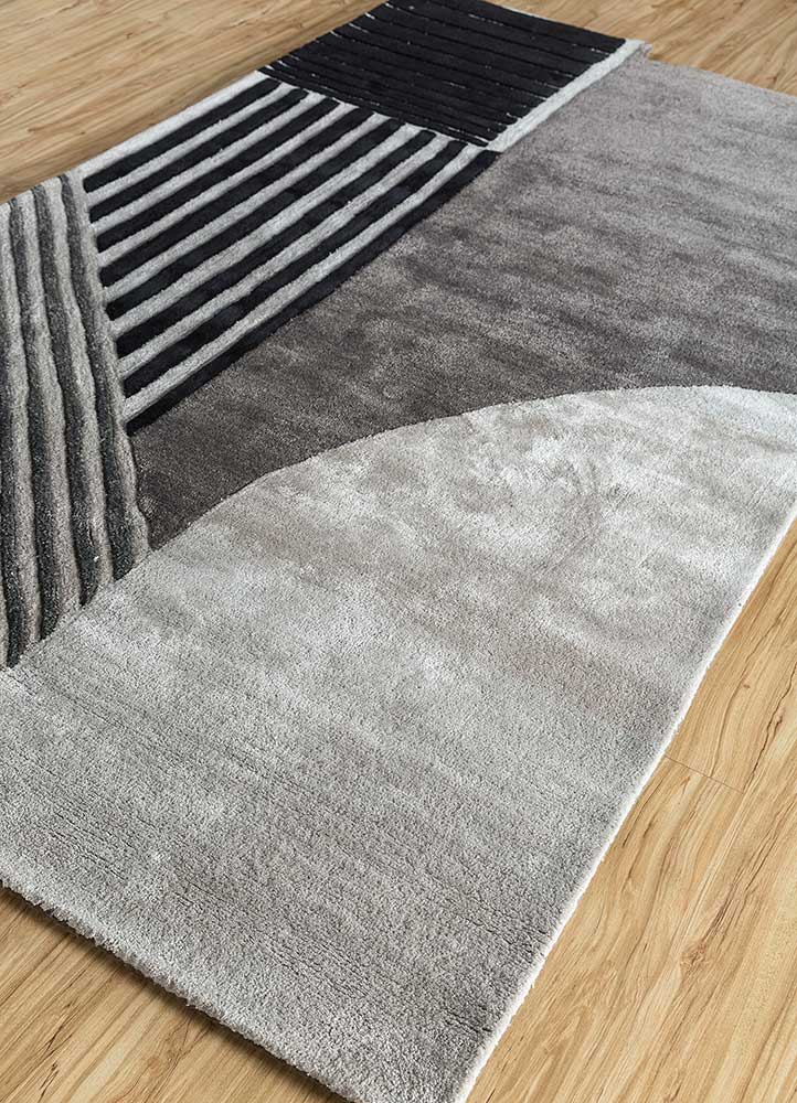 come around grey and black wool and viscose Hand Tufted Rug - FloorShot