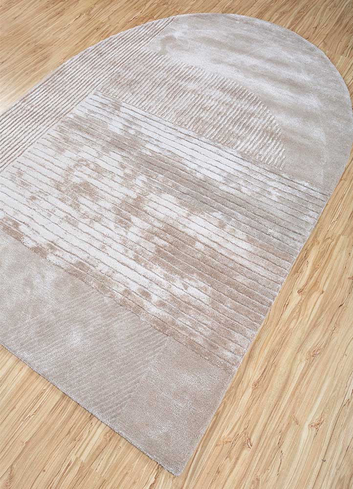 come around beige and brown wool and viscose Hand Tufted Rug - FloorShot