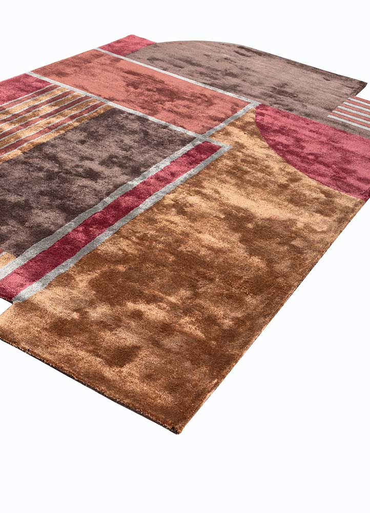 vyom beige and brown viscose Hand Tufted Rug - FloorShot