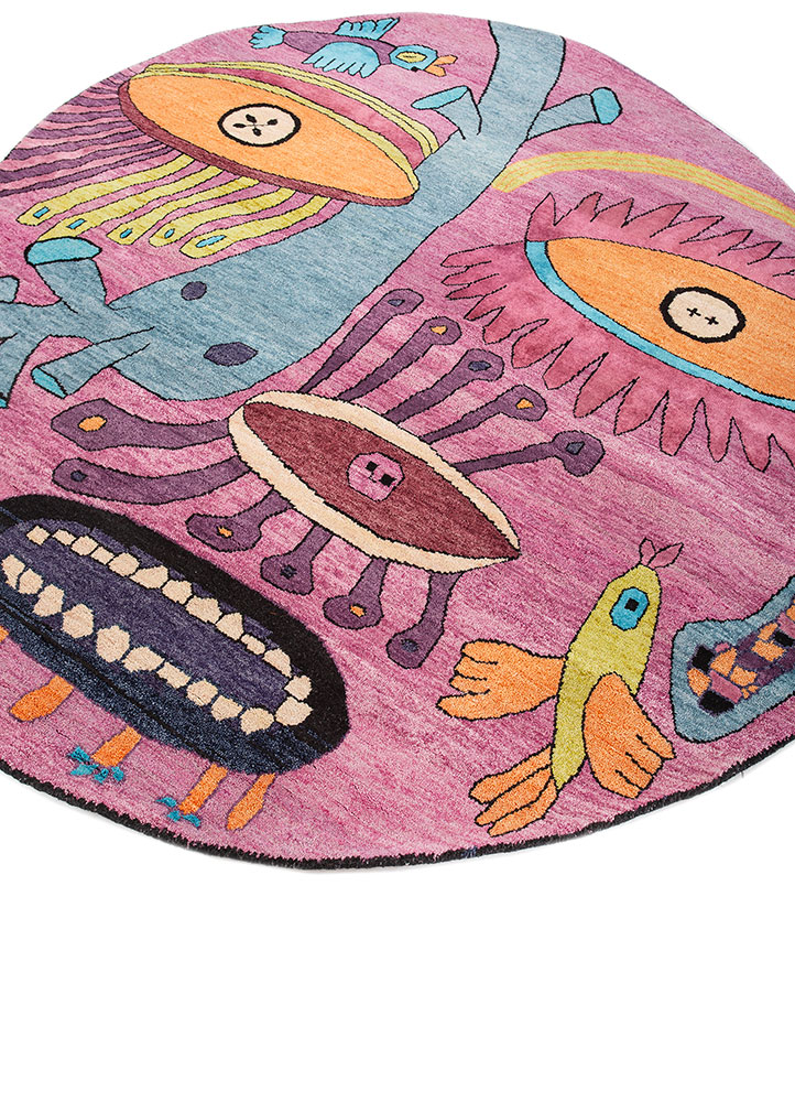 dreamers pink and purple wool and bamboo silk Hand Knotted Rug - FloorShot