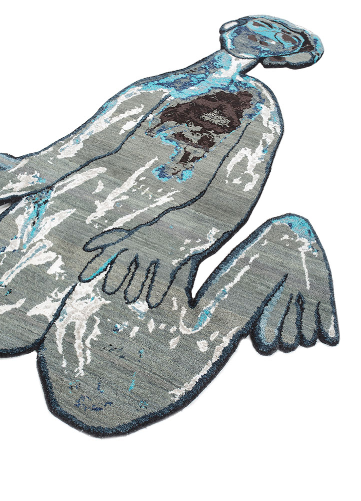 dreamers blue wool and bamboo silk Hand Knotted Rug - FloorShot