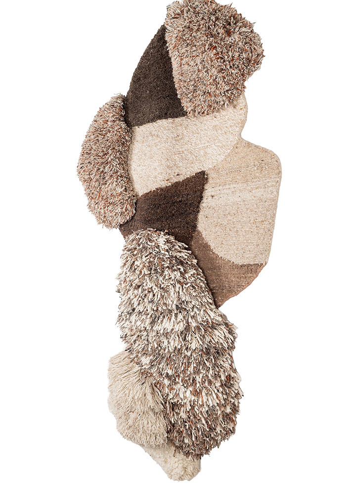 wall installation beige and brown wool Hand Knotted Rug - FloorShot wall installation beige and brown wool Hand Knotted Rug - FloorShot