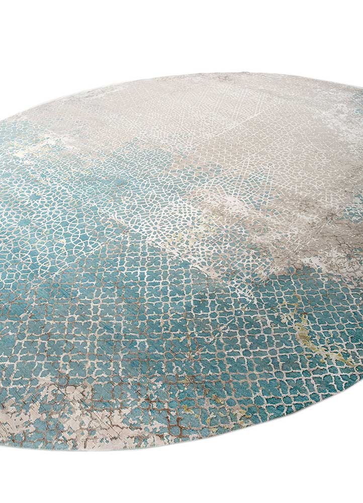 chaos theory by kavi blue wool and bamboo silk Hand Knotted Rug - FloorShot