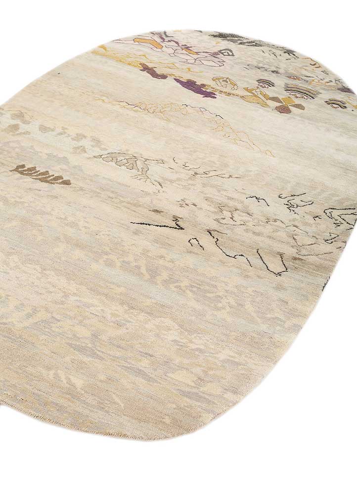 manchaha ivory wool and silk Hand Knotted Rug - FloorShot