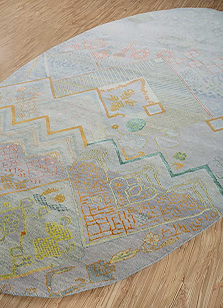manchaha blue wool and silk Hand Knotted Rug - FloorShot