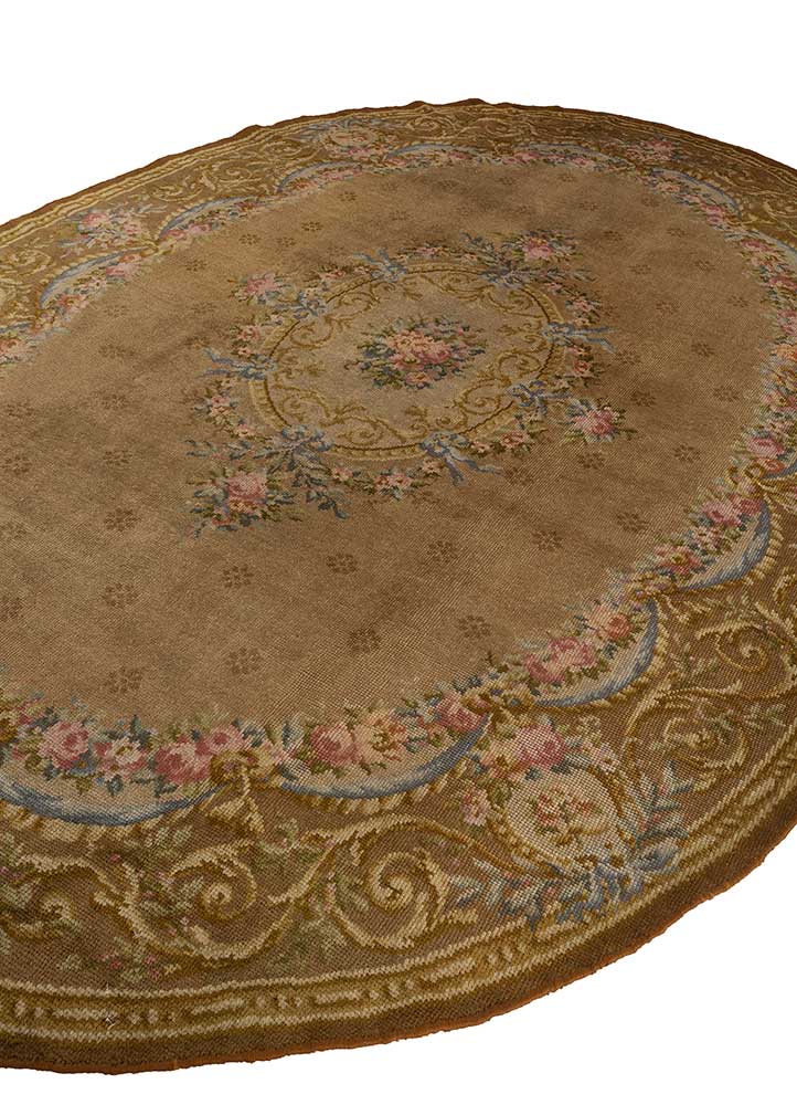 aalam beige and brown wool Hand Knotted Rug - FloorShot