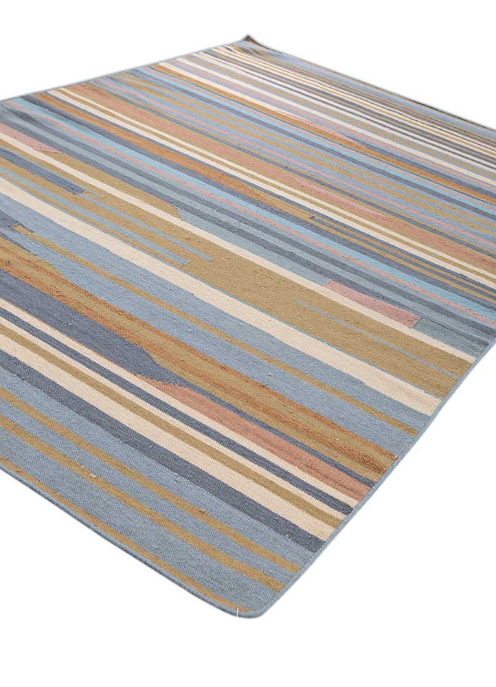 indusbar blue wool and viscose Flat Weaves Rug - FloorShot