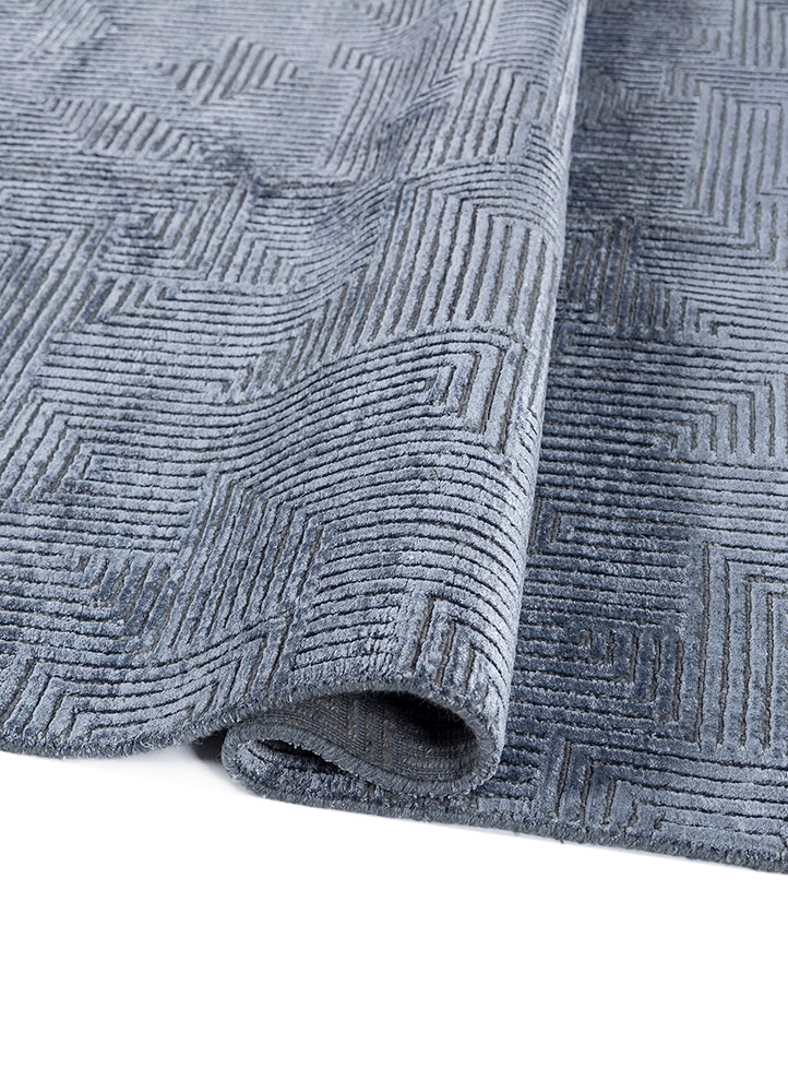 azalea blue wool and bamboo silk Hand Knotted Rug - FloorShot