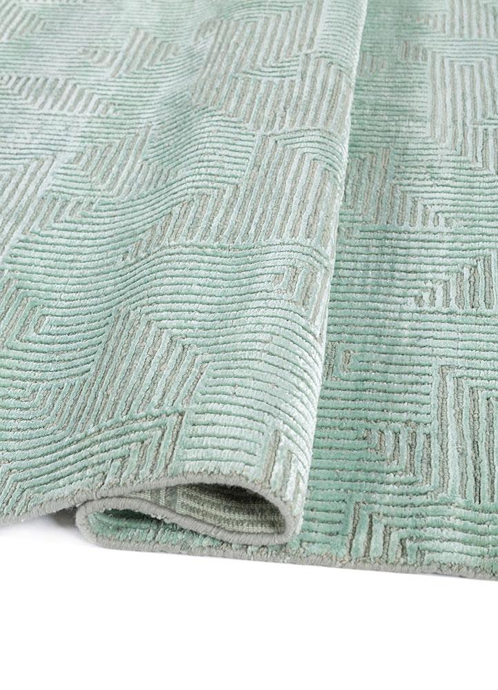 azalea blue wool and bamboo silk Hand Knotted Rug - FloorShot