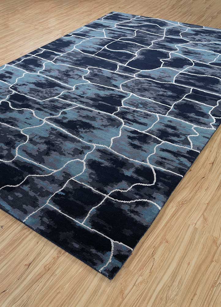 clan blue wool and bamboo silk Hand Knotted Rug - FloorShot