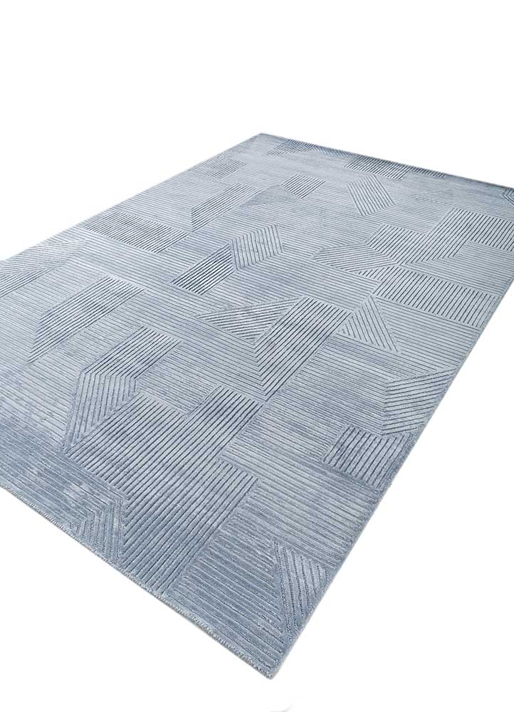 azalea blue wool and bamboo silk Hand Knotted Rug - FloorShot