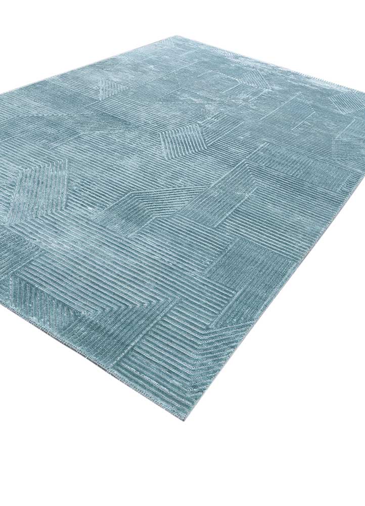azalea blue wool and bamboo silk Hand Knotted Rug - FloorShot