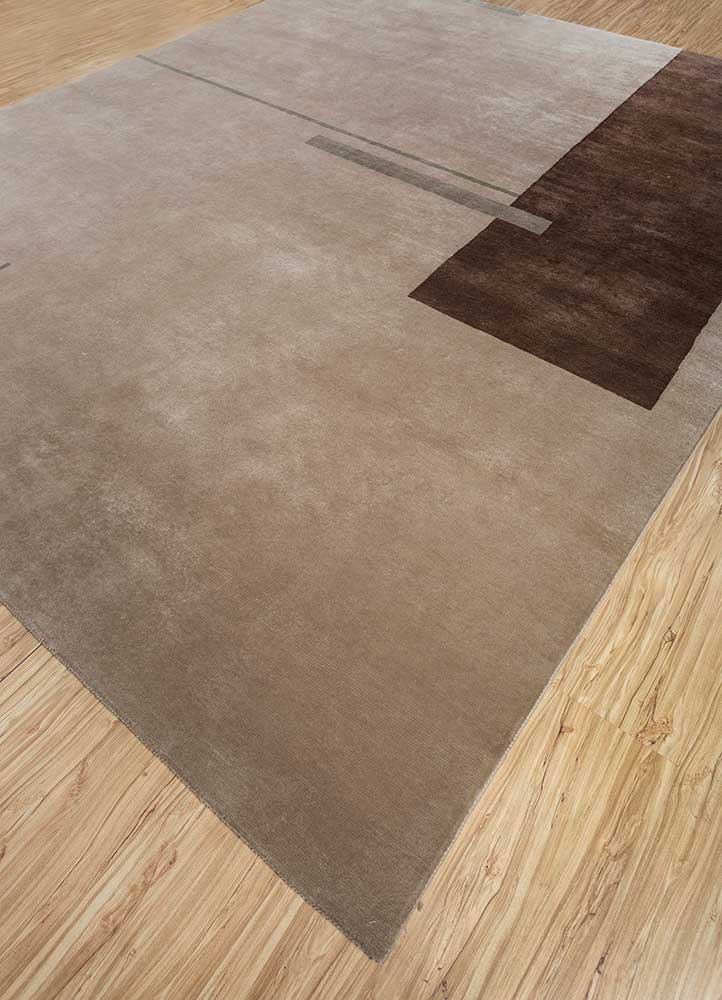 sthir beige and brown wool Hand Knotted Rug - FloorShot