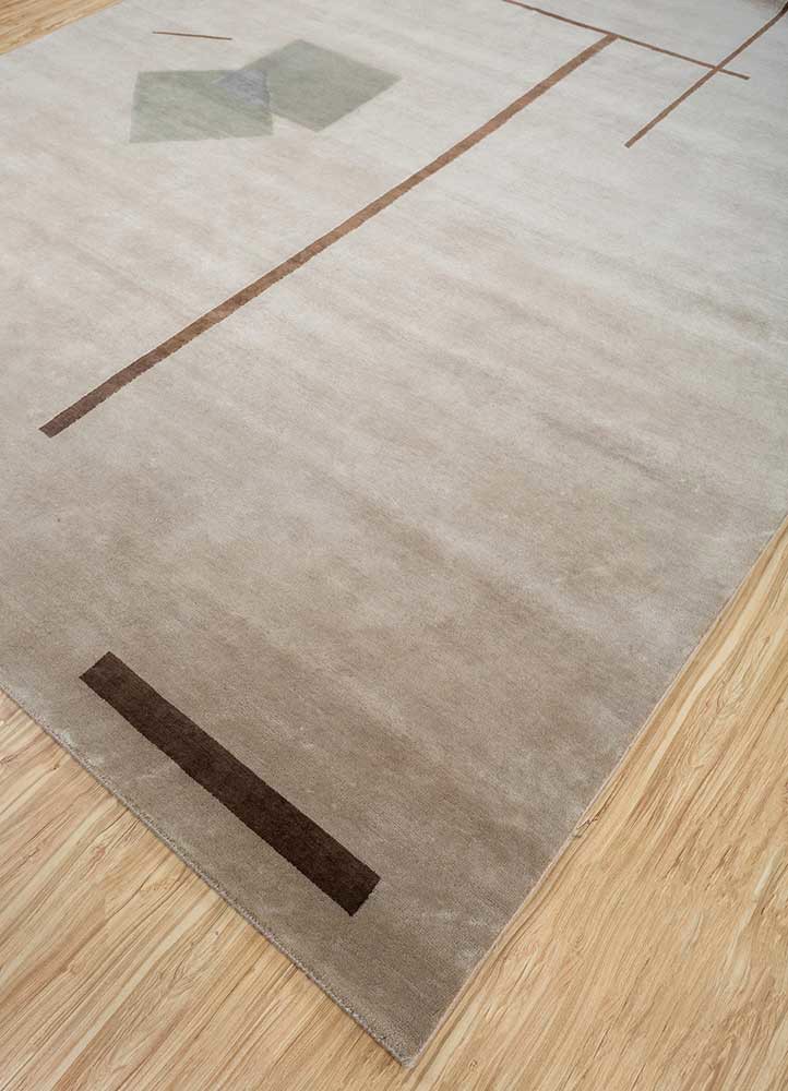 sthir beige and brown wool Hand Knotted Rug - FloorShot sthir beige and brown wool Hand Knotted Rug - FloorShot