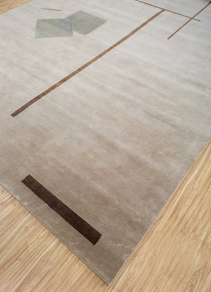 sthir beige and brown wool Hand Knotted Rug - FloorShot