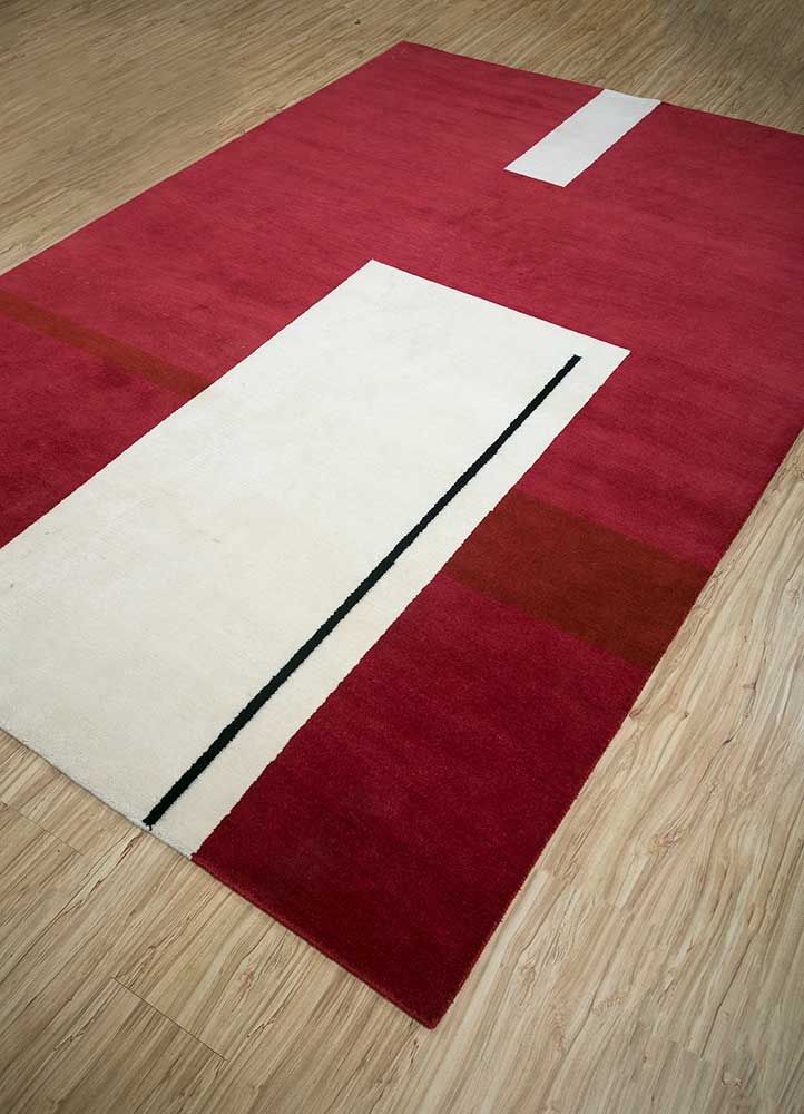 sthir red and orange wool Hand Knotted Rug - FloorShot