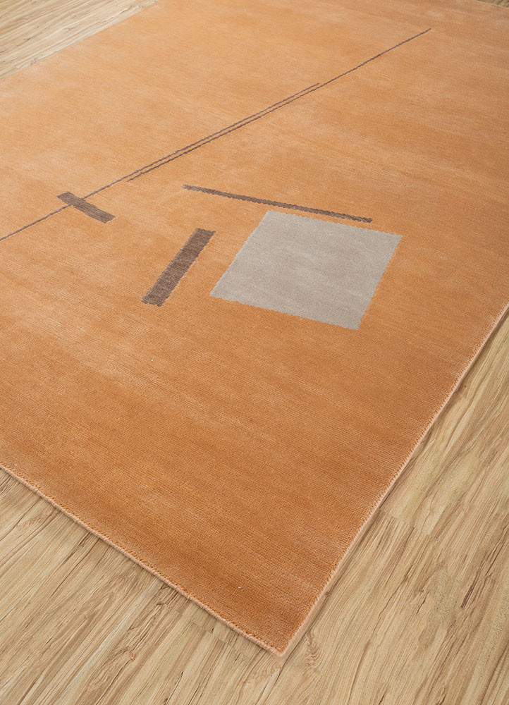 sthir red and orange wool Hand Knotted Rug - FloorShot sthir red and orange wool Hand Knotted Rug - FloorShot