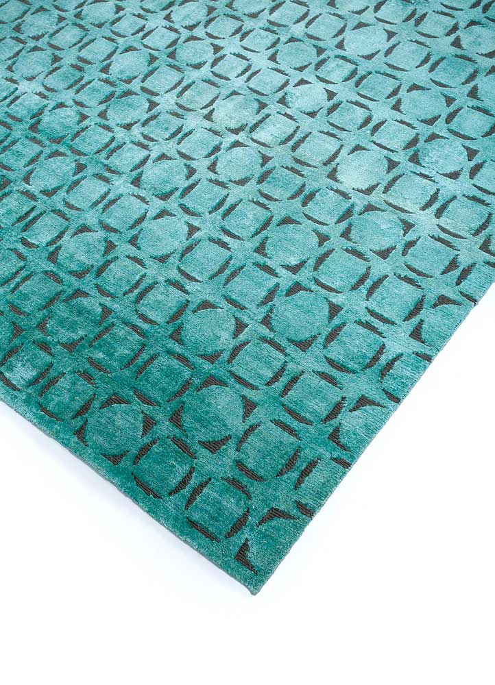 azalea blue wool and silk Hand Knotted Rug - FloorShot