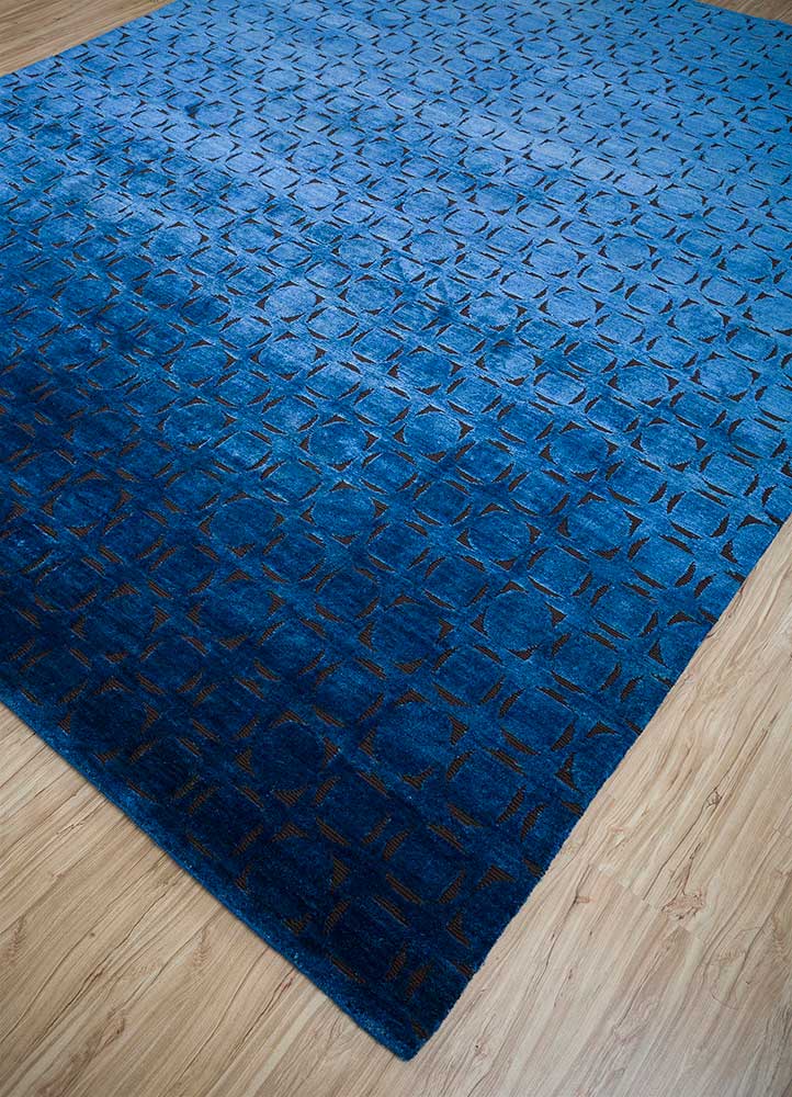 azalea blue wool and silk Hand Knotted Rug - FloorShot