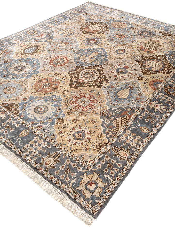 cyanna blue silk Hand Knotted Rug - FloorShot