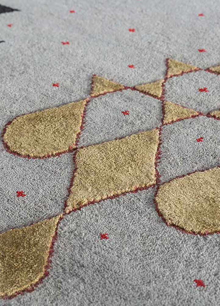 kolam grey and black wool and bamboo silk Hand Knotted Rug - FloorShot