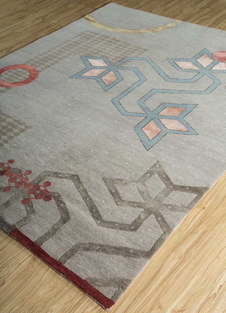 kolam grey and black wool and bamboo silk Hand Knotted Rug - FloorShot