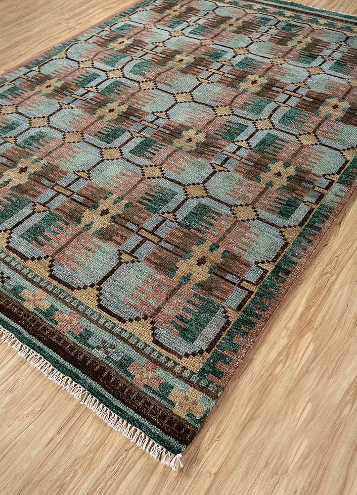 savana blue afghan wool Hand Knotted Rug - FloorShot