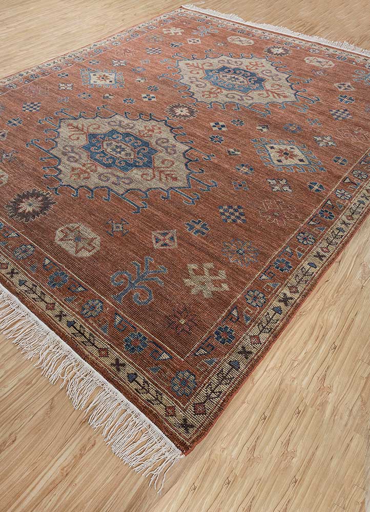 erbe red and orange wool Hand Knotted Rug - FloorShot