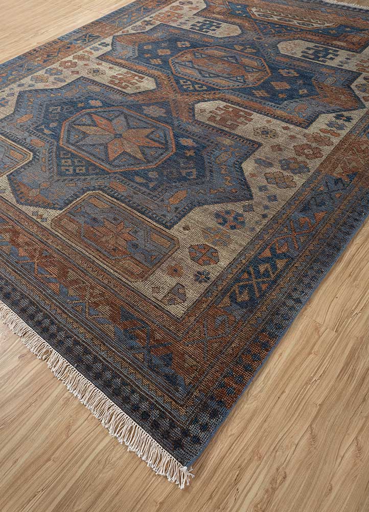 savana blue wool Hand Knotted Rug - FloorShot