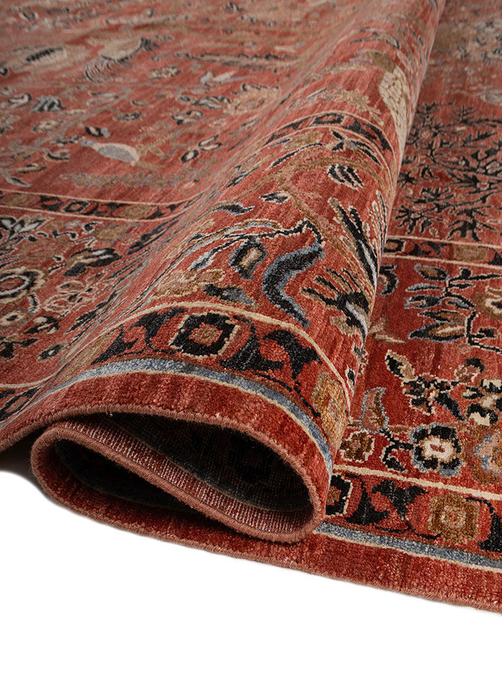 aprezo red and orange wool Hand Knotted Rug - FloorShot