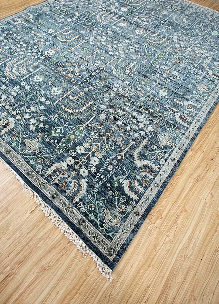 erbe blue wool Hand Knotted Rug - FloorShot