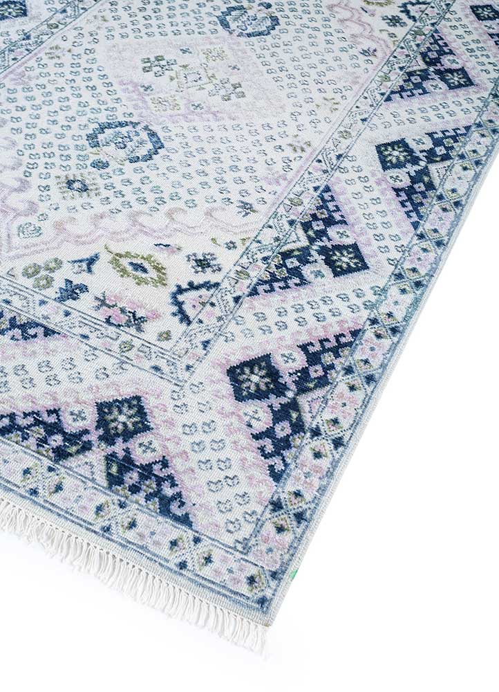 cyanna blue wool and silk Hand Knotted Rug - FloorShot