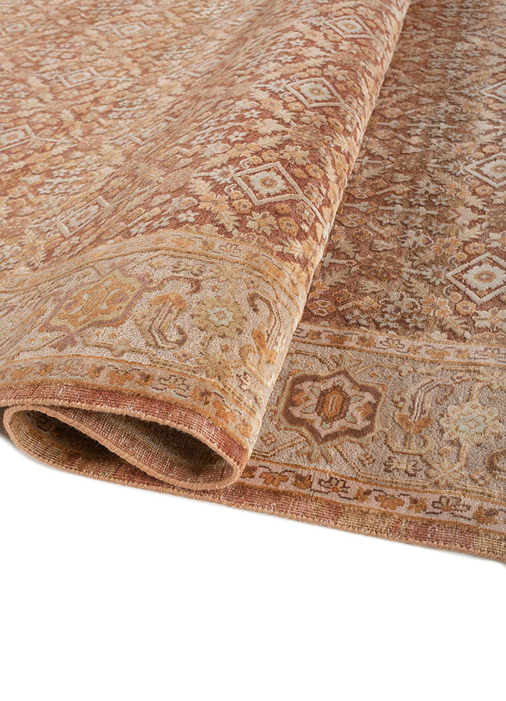 aurora red and orange wool and silk Hand Knotted Rug - FloorShot