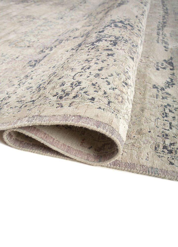 far east blue wool and silk Hand Knotted Rug - FloorShot