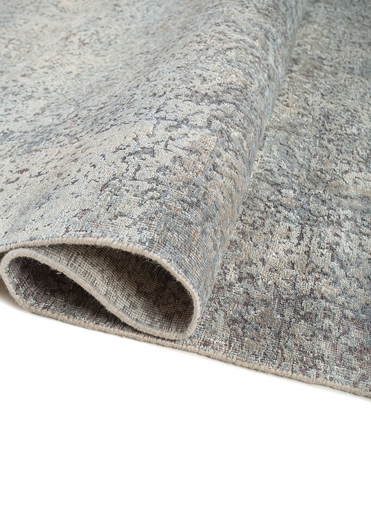 far east ivory wool and silk Hand Knotted Rug - FloorShot