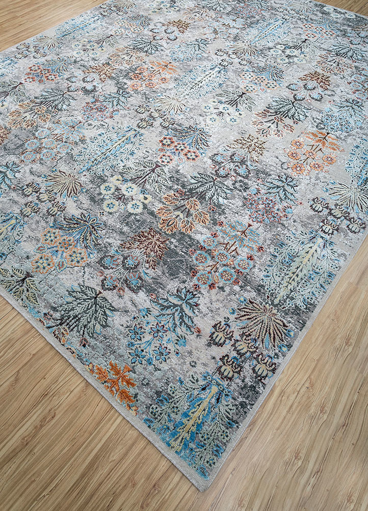 far east ivory wool and silk Hand Knotted Rug - FloorShot far east ivory wool and silk Hand Knotted Rug - FloorShot