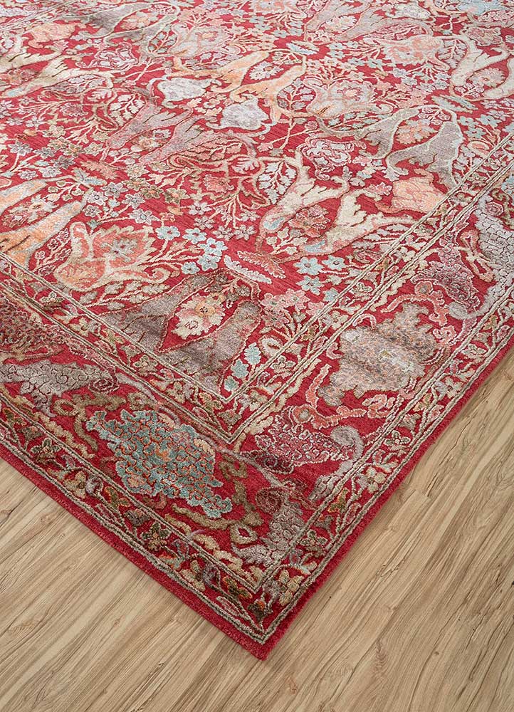 cyanna red and orange wool and silk Hand Knotted Rug - FloorShot