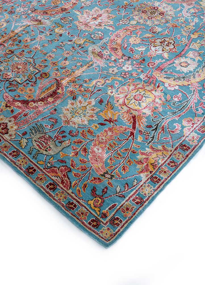 cyanna blue wool and silk Hand Knotted Rug - FloorShot