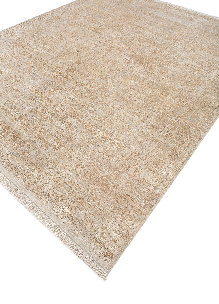 far east ivory wool and silk Hand Knotted Rug - FloorShot far east ivory wool and silk Hand Knotted Rug - FloorShot