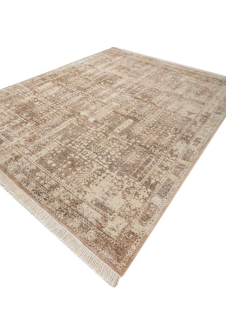 cyanna beige and brown wool and silk Hand Knotted Rug - FloorShot