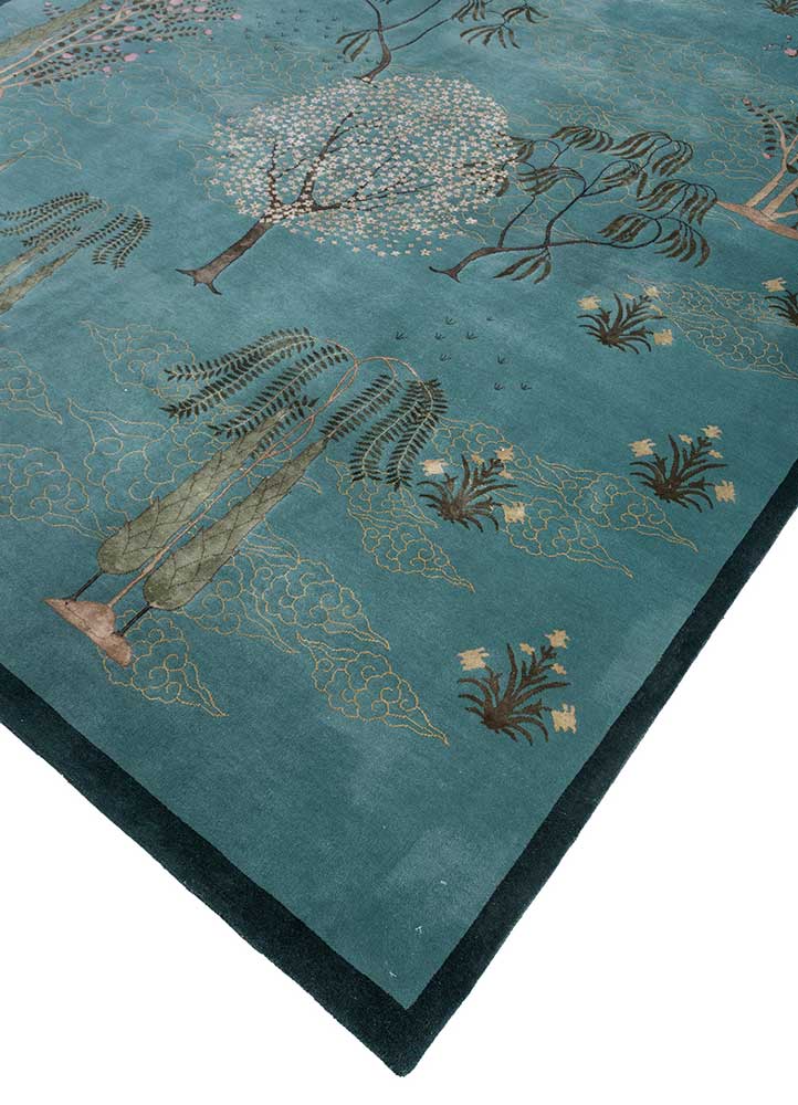 majnun blue wool and silk Hand Knotted Rug - FloorShot