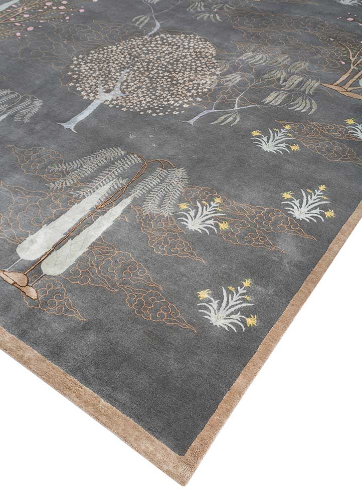 majnun grey and black wool and silk Hand Knotted Rug - FloorShot