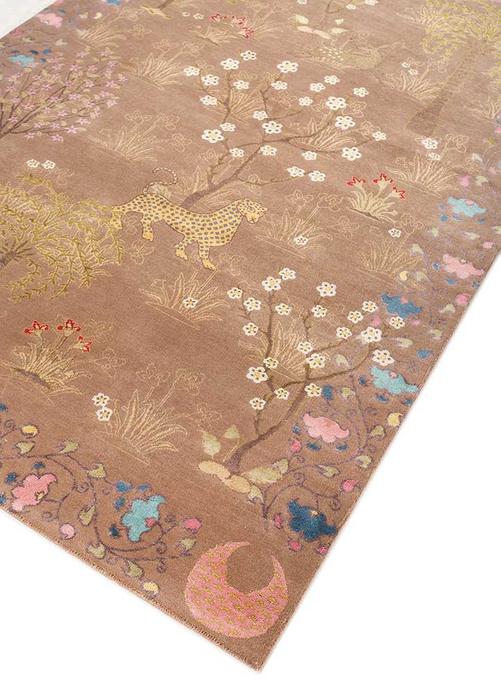 majnun beige and brown wool and silk Hand Knotted Rug - FloorShot majnun beige and brown wool and silk Hand Knotted Rug - FloorShot