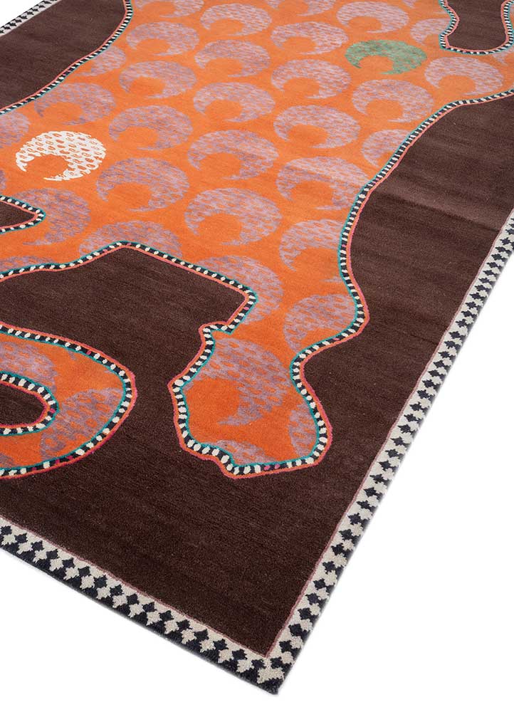 majnun red and orange wool and silk Hand Knotted Rug - FloorShot