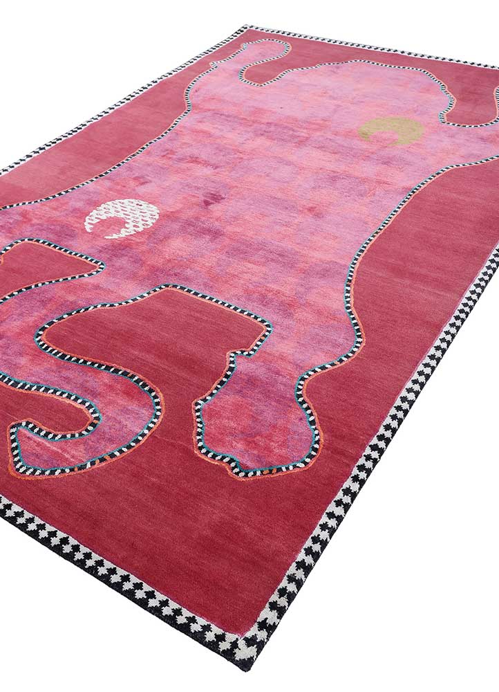 majnun pink and purple wool and silk Hand Knotted Rug - FloorShot